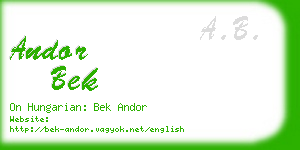 andor bek business card